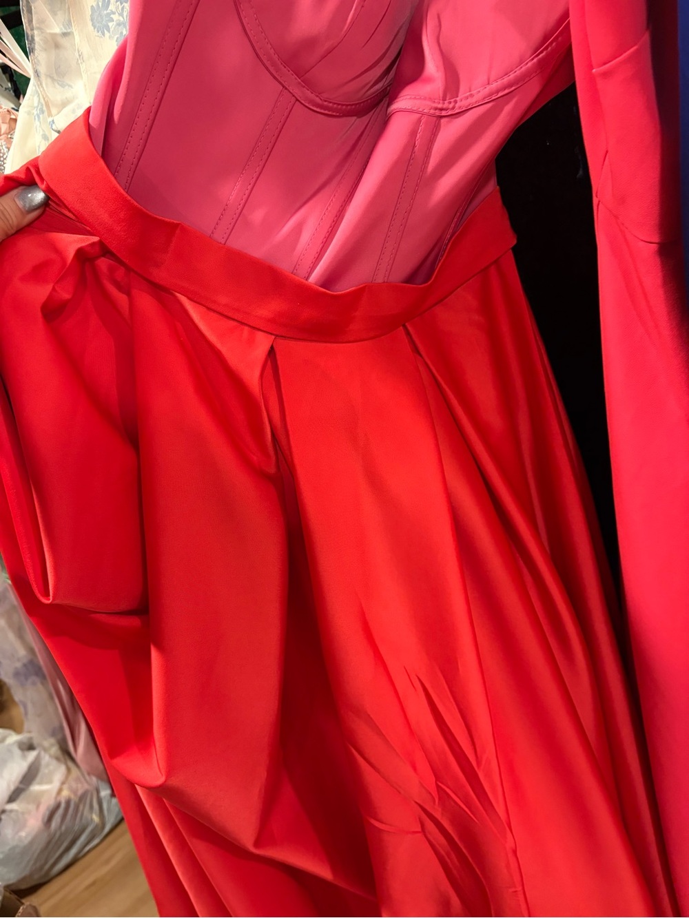 Strapless Two-Tone Fuchsia & Red Evening Dress - Picture 4 of 9